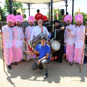 Jeremy Kite and Gurvinder Sandher with Four by Four Bhangra Group