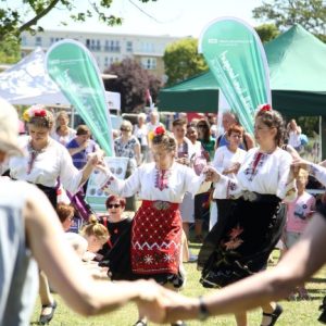 Kitka performing at the Festival dancing with members of the audience