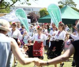 Kitka performing at the Festival dancing with members of the audience